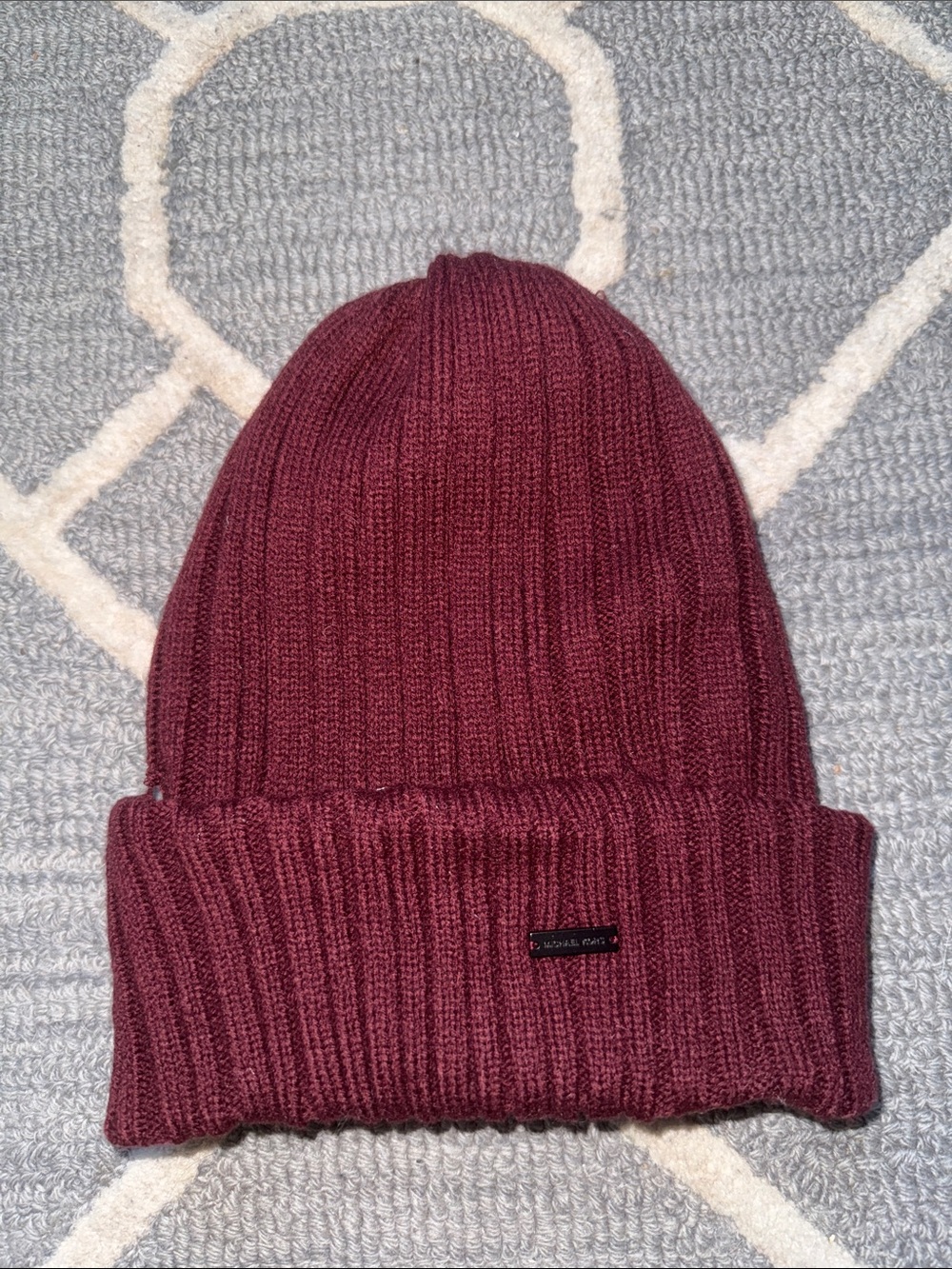Michael Kors Burgundy Ribbed Fleece Lined Beanie Hat